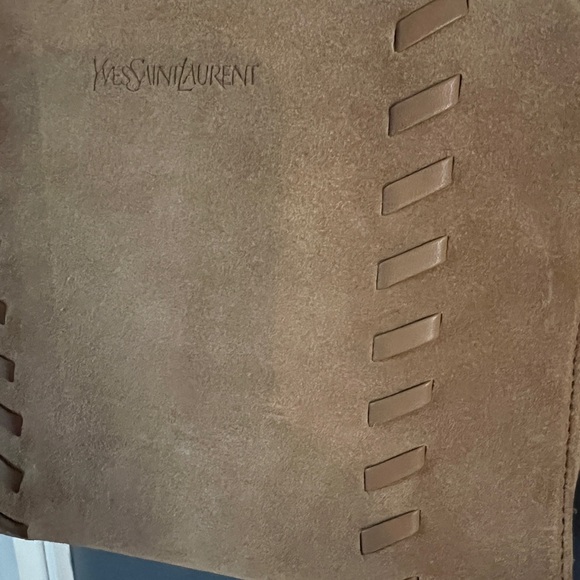 YSL Yves Saint Laurent Authentic Rare Suede Shoulder Bag Tan Unique - Picture 14 of 17